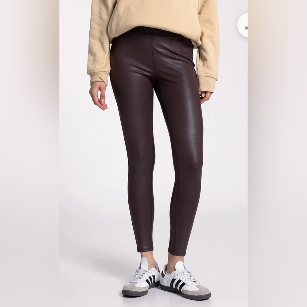 Thread & Supply Women’s Activewear AVA Faux Leather Deep Brown Leggings Size M
